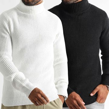 LBO - Set di 2 maglioni a collo alto a maglia larga 1277 1276 nero bianco