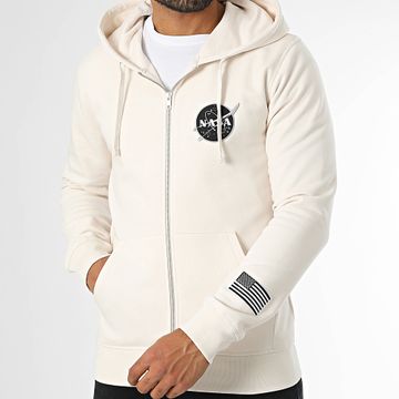 NASA - Felpa con cappuccio e zip Insignia con toppe beige e nere