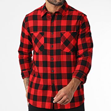 Urban Classics - Camicia a maniche lunghe a scacchi TB297 Rosso Nero