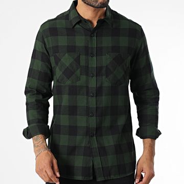 Urban Classics - Camicia a scacchi a maniche lunghe TB297 Verde Nero