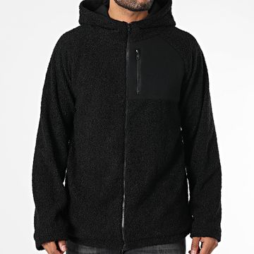 Urban Classics - TB3121 Maglione in pile nero con cappuccio e zip
