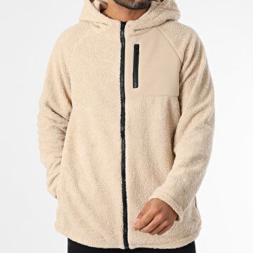 Urban Classics - TB3121 Maglione con zip e cappuccio in pile beige