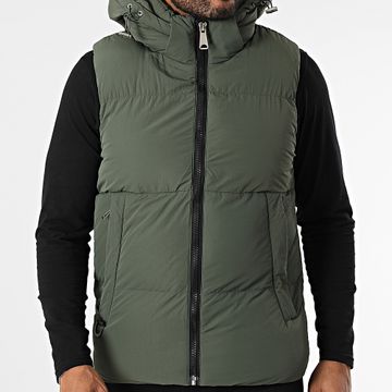 Kymaxx - Giacca senza maniche con cappuccio verde kaki