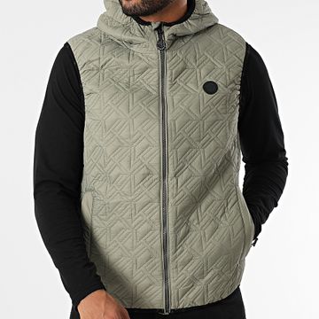 Kymaxx - Giacca senza maniche con cappuccio verde cachi chiaro
