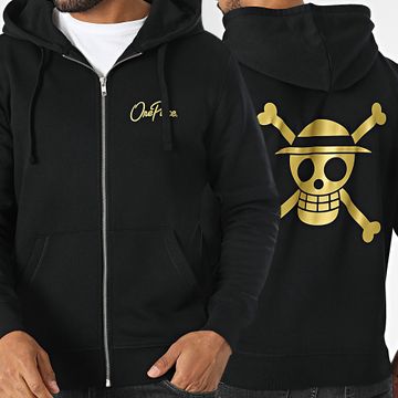 One Piece - Mugiwara Felpa con cappuccio con zip posteriore grande Oro nero