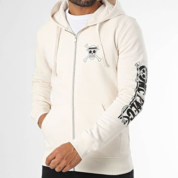 One Piece - Mugiwara Felpa con cappuccio e zip Beige Nero