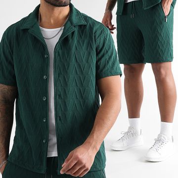 LBO - Camicia a maniche corte e pantaloncini da jogging 0263 Set verde bottiglia