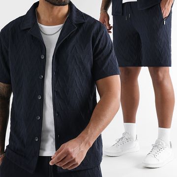 LBO - Set camicia a maniche corte e pantaloncini da jogging 0264 blu navy