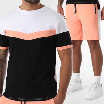 LBO - Set di maglietta e pantaloncini da jogging in corallo bianco e nero 0284