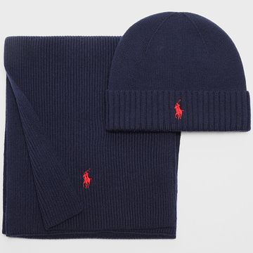 Polo Ralph Lauren - Set di cappelli originali per giocatori, sciarpa blu navy