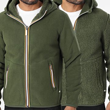 K-Way - Jack Sherpa Polar Giacca con cappuccio reversibile e zip doppia K4122UW Verde Khaki