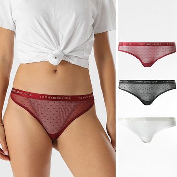 Tommy Hilfiger - Set di 3 perizomi da donna 5534 Bianco Nero Bordeaux
