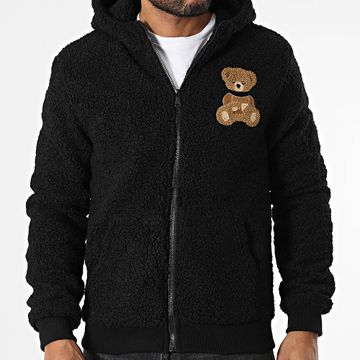 John H - Giacca Sherpa con cappuccio e zip AB3916 Nero