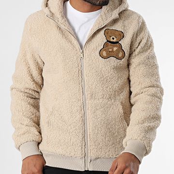 John H - Giacca Sherpa con cappuccio e zip AB3916 Beige