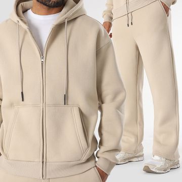 LBO - Felpa con cappuccio e zip e pantaloni da jogging 3633 Set beige