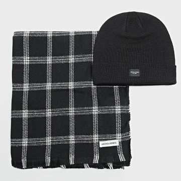 Jack And Jones - Set sciarpa e berretto nero e bianco Frost