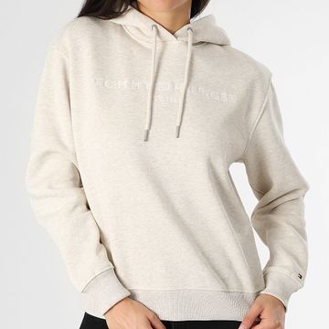 Tommy Hilfiger - Felpa con cappuccio donna Corp Logo 3598 Beige Chiné