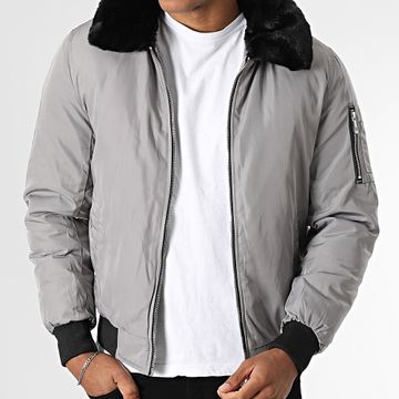 Kymaxx - Bomber con collo di pelliccia grigio