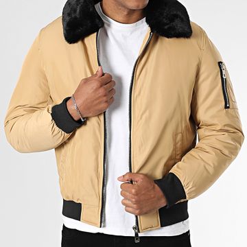 Kymaxx - Bomber con collo di pelliccia beige