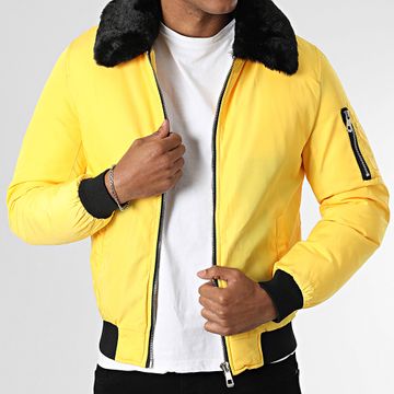Kymaxx - Bomber con collo di pelliccia giallo
