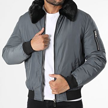 Kymaxx - Bomber con collo di pelliccia grigio antracite