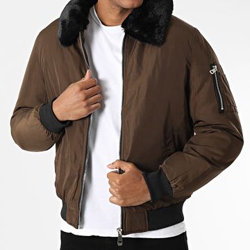 Kymaxx - Bomber con collo di pelliccia marrone