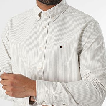 Tommy Hilfiger - Camicia Heritage Oxford a righe a maniche lunghe 6238 Beige Bianco