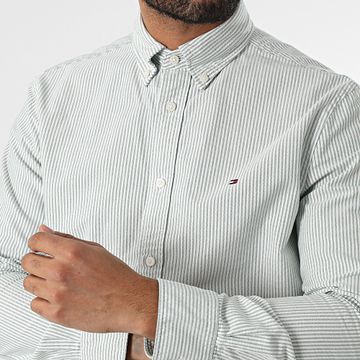 Tommy Hilfiger - Camicia Heritage Oxford a righe a maniche lunghe 6238 Verde Bianco