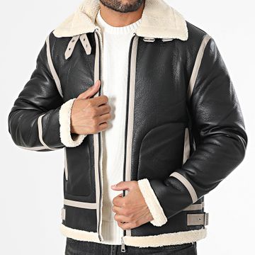 Frilivin - Giacca con zip in ecopelle nera Beige chiaro