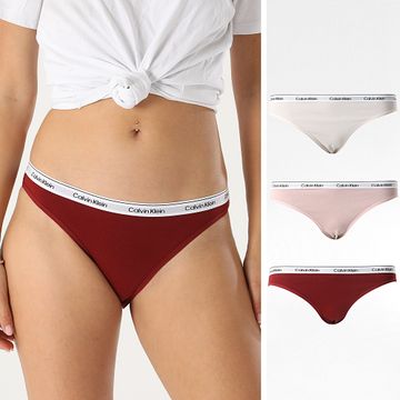 Calvin Klein - Set di 3 mutandine donna QD5207E Beige Rosa Rosso Mattone