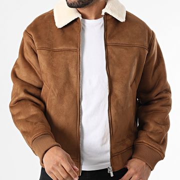 Jack And Jones - Giubbotto bomber Colletto in pelle di pecora Rccted Camel