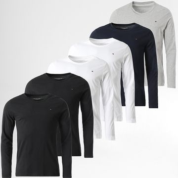 Tommy Hilfiger - Confezione da 6 camicie a maniche lunghe Signature 3378 Navy Nero Bianco Grigio