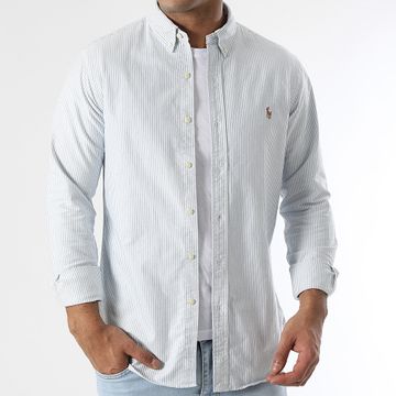 Polo Ralph Lauren - Camicia Oxford slim a maniche lunghe a righe azzurro bianco