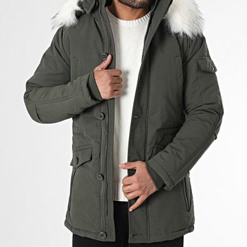 Mackten - Parka con cappuccio in pelliccia verde kaki