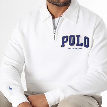 Polo Ralph Lauren - Felpa con scollo a zip in pile con logo, bianco