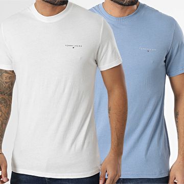 Tommy Jeans - Confezione da 2 camicie slim lineari al petto 0353 bianco azzurro