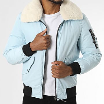 Kymaxx - Bomber con collo di pelliccia azzurro