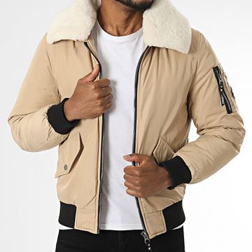 Kymaxx - Bomber con collo di pelliccia beige