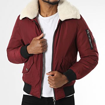 Kymaxx - Bomber con collo di pelliccia bordeaux