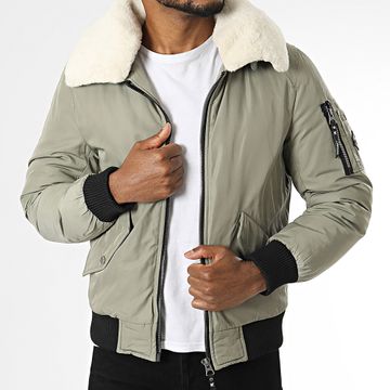 Kymaxx - Bomber con collo di pelliccia verde cachi chiaro