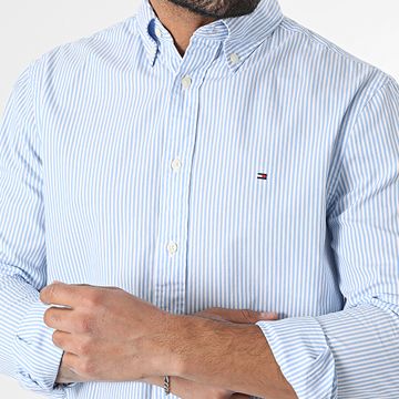 Tommy Hilfiger - Flex Poplin Classic 7549 Camicia a maniche lunghe a righe bianche e azzurre