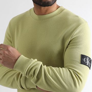 Calvin Klein - Felpa girocollo Monogram Badge Waffle 3485 Verde