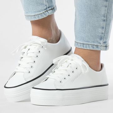 Calvin Klein - Donna Bold Vulc Flatf Low Leather 1633 Bright White Black Sneakers
