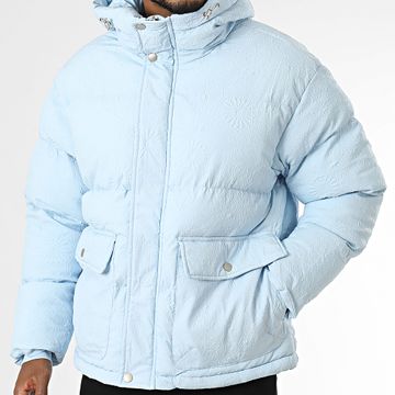 Frilivin - Cappotto floreale azzurro con cappuccio