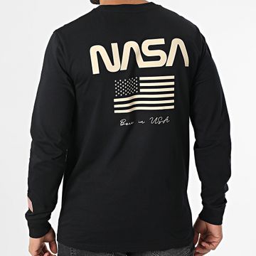 NASA - Maglietta Manica lunga Bandiera a coste Born Nero Beige