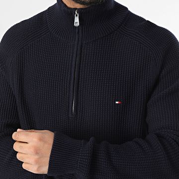 Tommy Hilfiger - Global Stripe 8086 Maglione a collo alto con cerniera a struttura marina