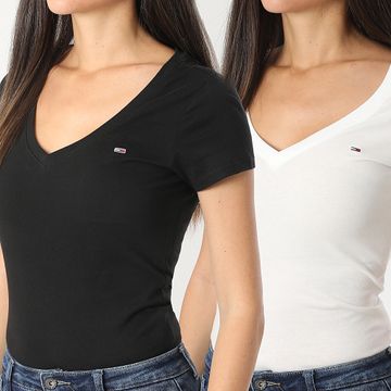Tommy Jeans - Set di 2 camicie da donna slim con scollo a V 1367 nero bianco