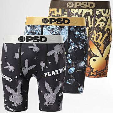 PSD - Confezione da 3 boxer Playboy 424180109 Marrone Giallo Nero Grigio Azzurro