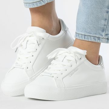 Calvin Klein - Scarpe da ginnastica da donna Vulc Lace Up Texture Fox 2439 White Pearl Grey