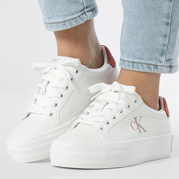 Calvin Klein - Donna Bold Vulc Flatf Lace Leather 1669 Bright White Tuscany Sneakers